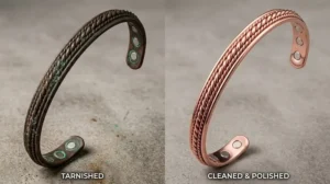 Copper bracelet before and after tarnishing